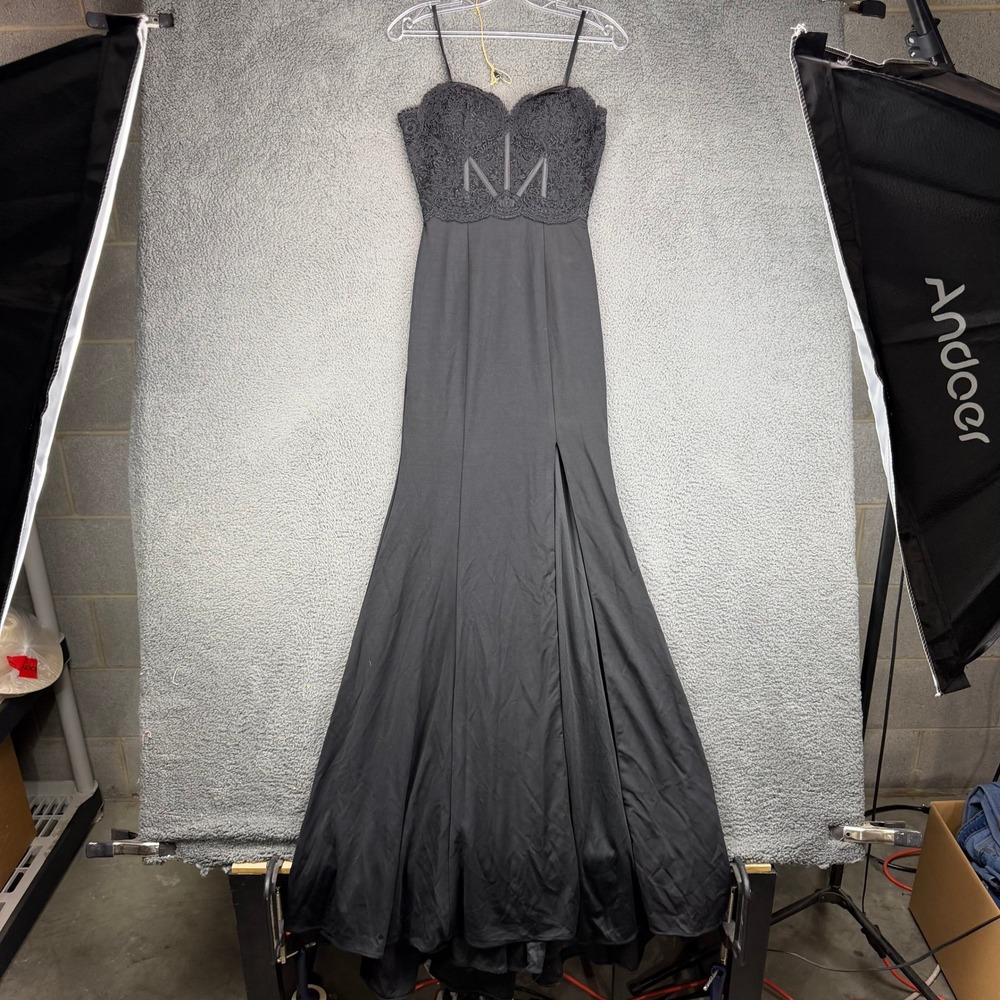 May Queen Couture Black Lace Corset Bodice Maxi Gown Dress Size 2 Formal Evening